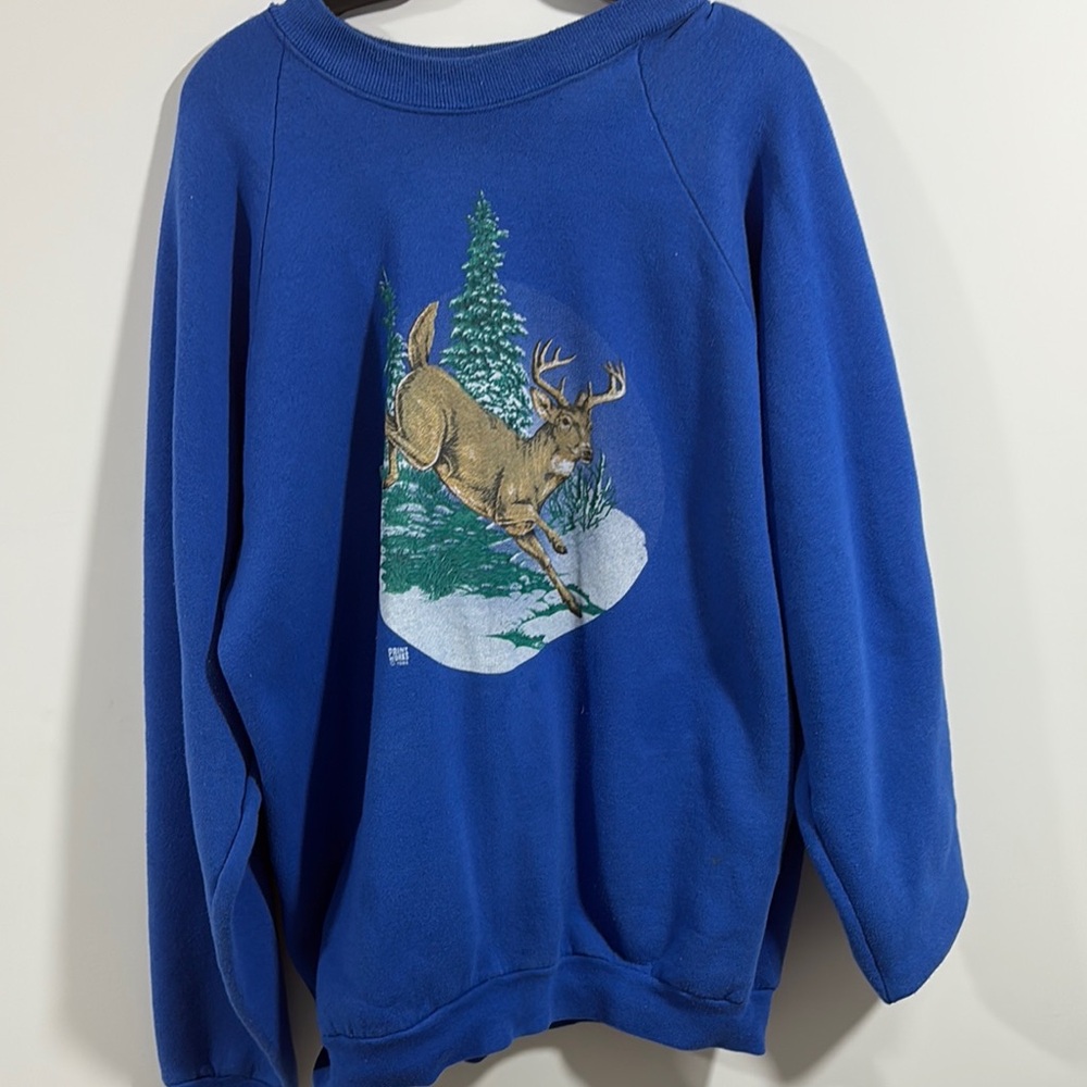 Fruit of the Loom Blue Crewneck Sweater with Winter Graphic